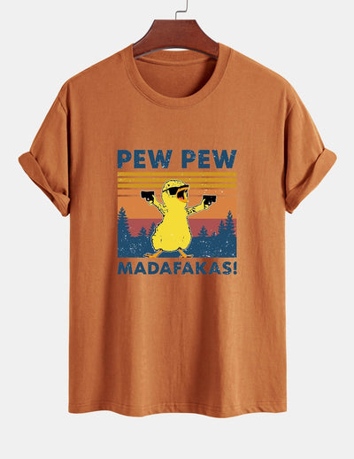 Regular Fit PEW PEW MADAFAKAS Duck Print Cotton T-Shirt