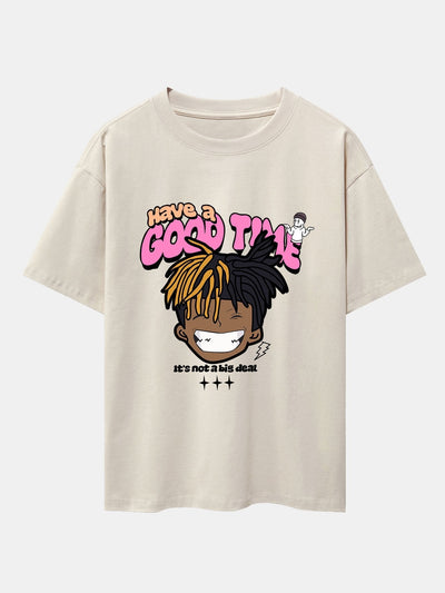 Cartoon Character Slogan Print Drop Shoulder Oversize T-Shirt
