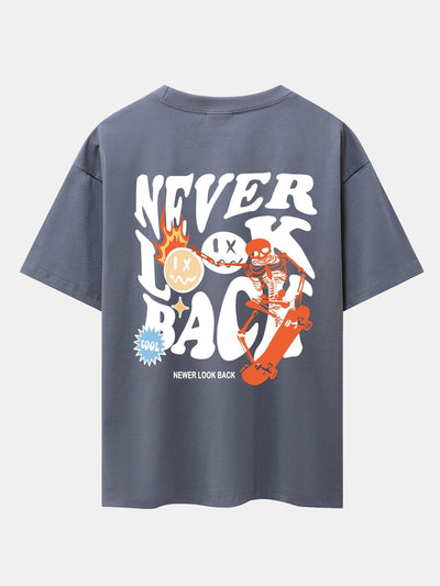 Skeleton Slogan Back Print Drop Shoulder Oversize T-Shirt