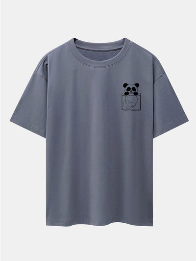 Pocket Panda Print Drop Shoulder Oversize T-Shirt