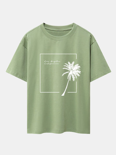 Los Angeles Palm Trees Print Drop Shoulder Oversize T-Shirt