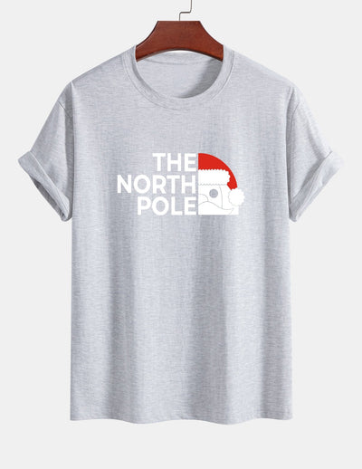 Regular Fit Santa Claus Slogan Print Cotton T-Shirt