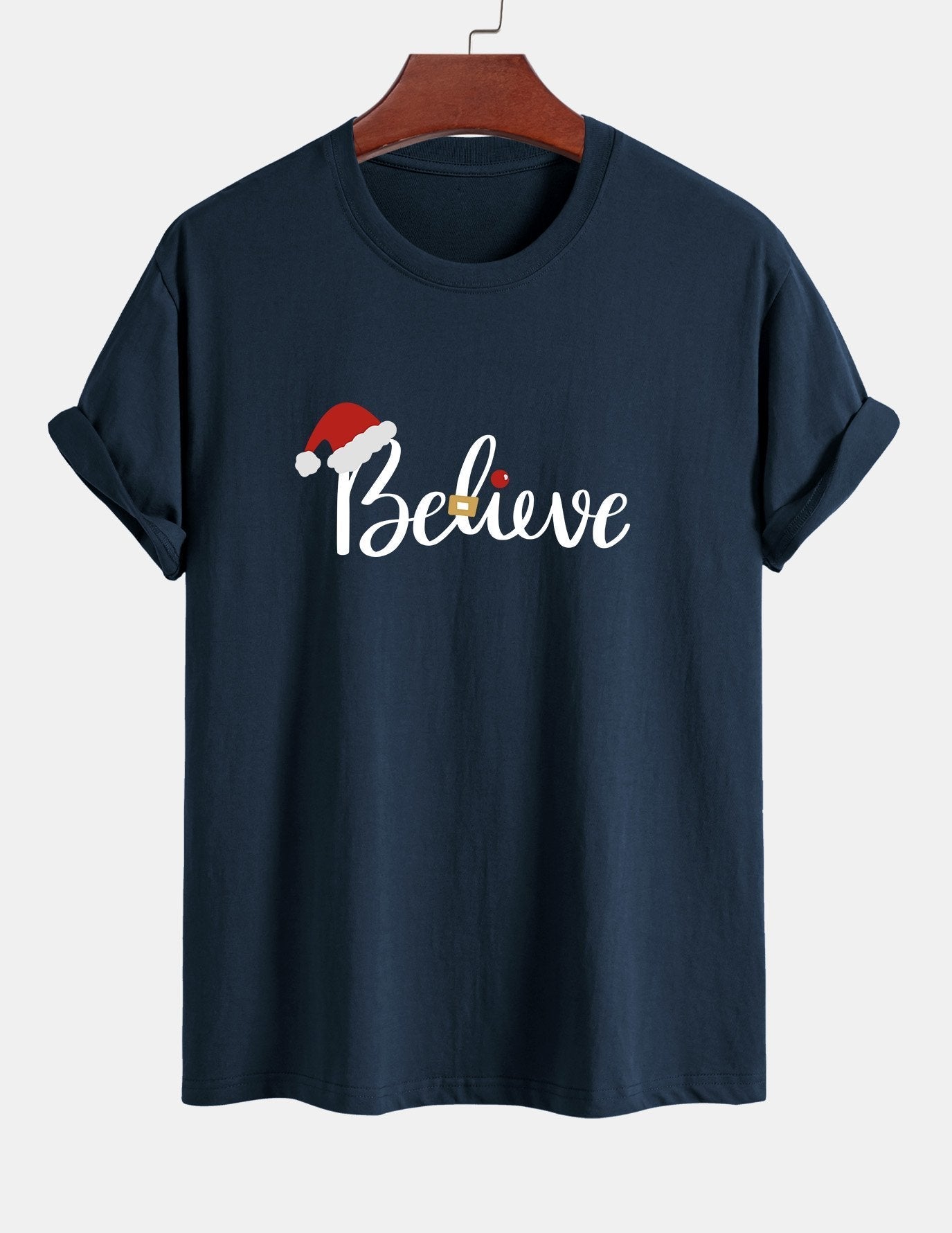Regular Fit Christmas Believe Print Cotton T-Shirt