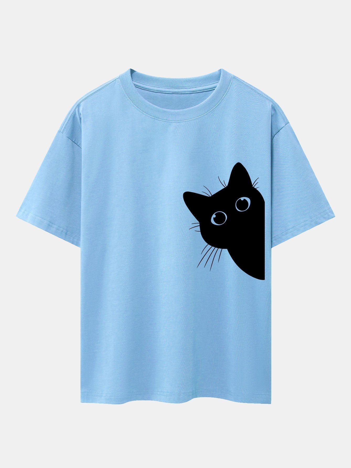 Black Cat Print Drop Shoulder Oversize T-Shirt