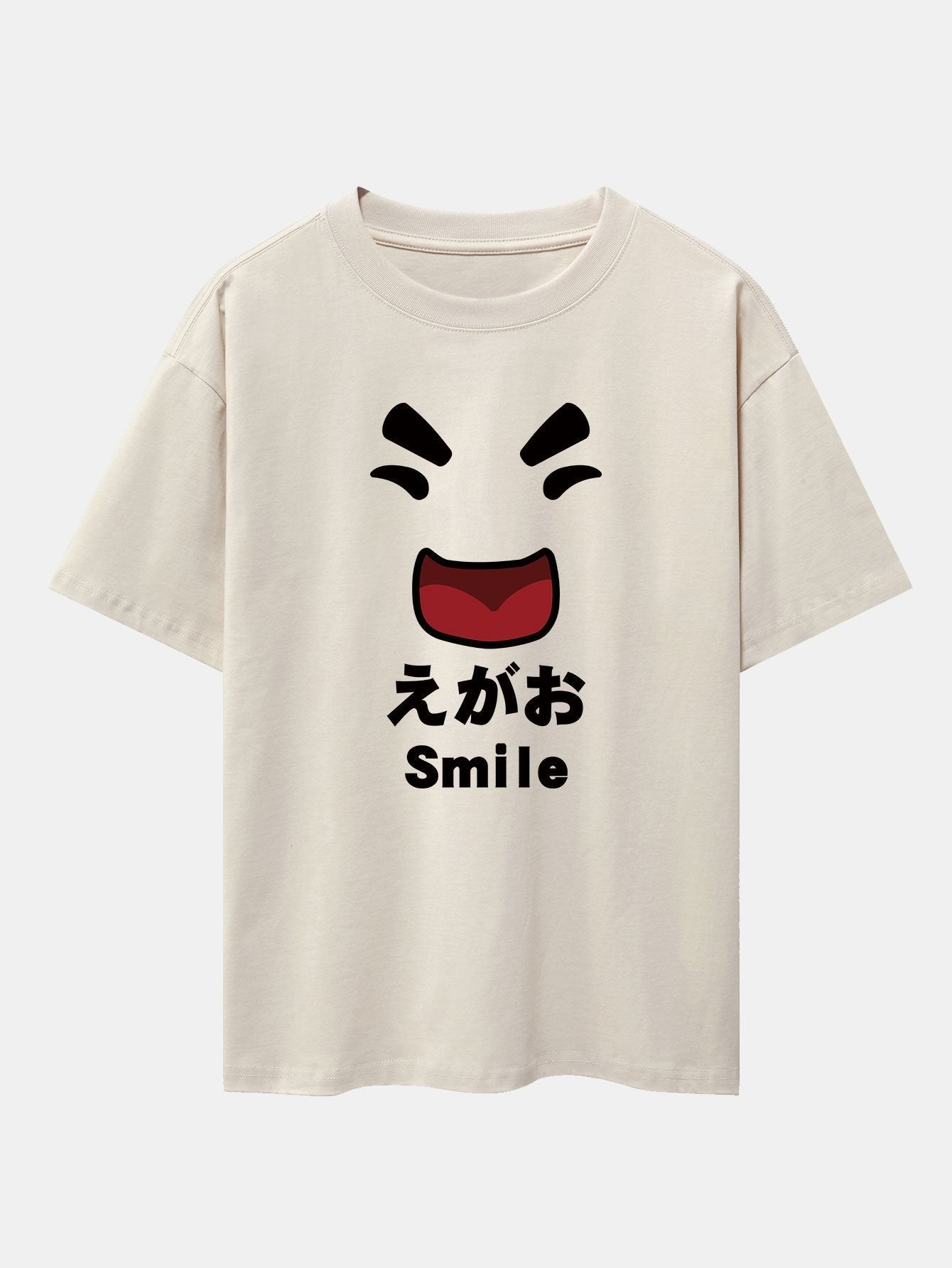 Smiley Face Print Drop Shoulder Oversize T-Shirt