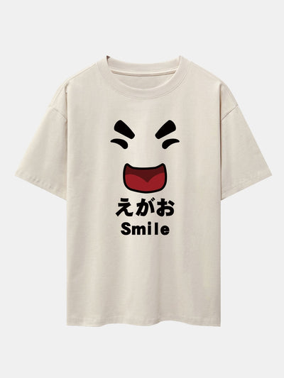 Smiley Face Print Drop Shoulder Oversize T-Shirt