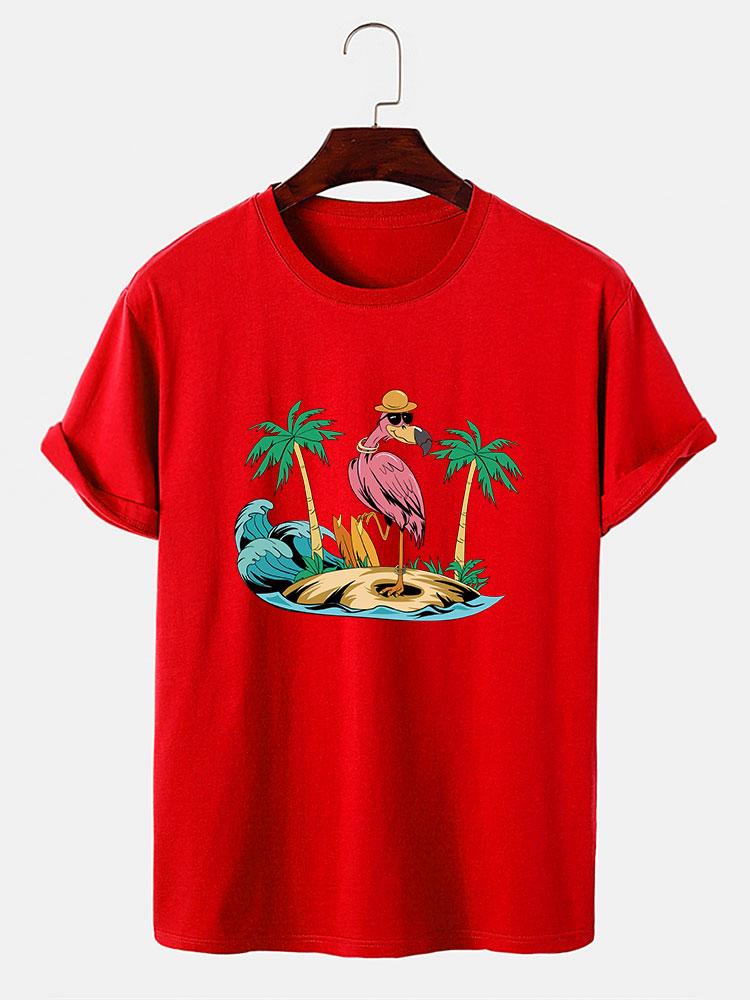 Flamingo On Vacation Print T-Shirt