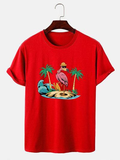 Flamingo On Vacation Print T-Shirt