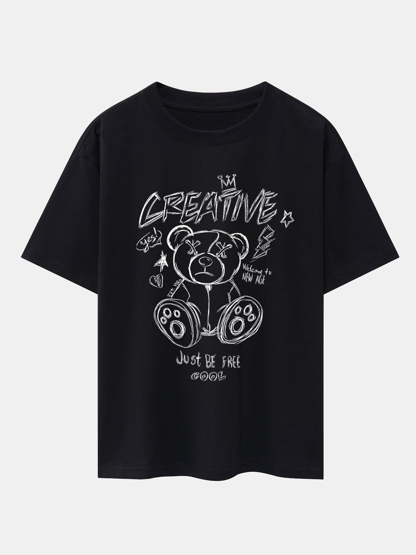 Graffiti Bear Print Drop Shoulder Oversize T-Shirt