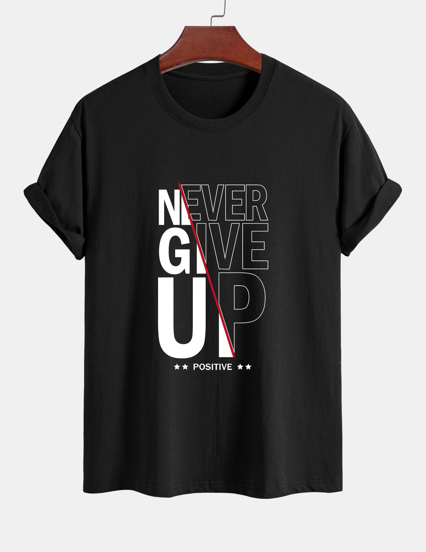 Regular Fit Never Give Up Print Cotton T-Shirt
