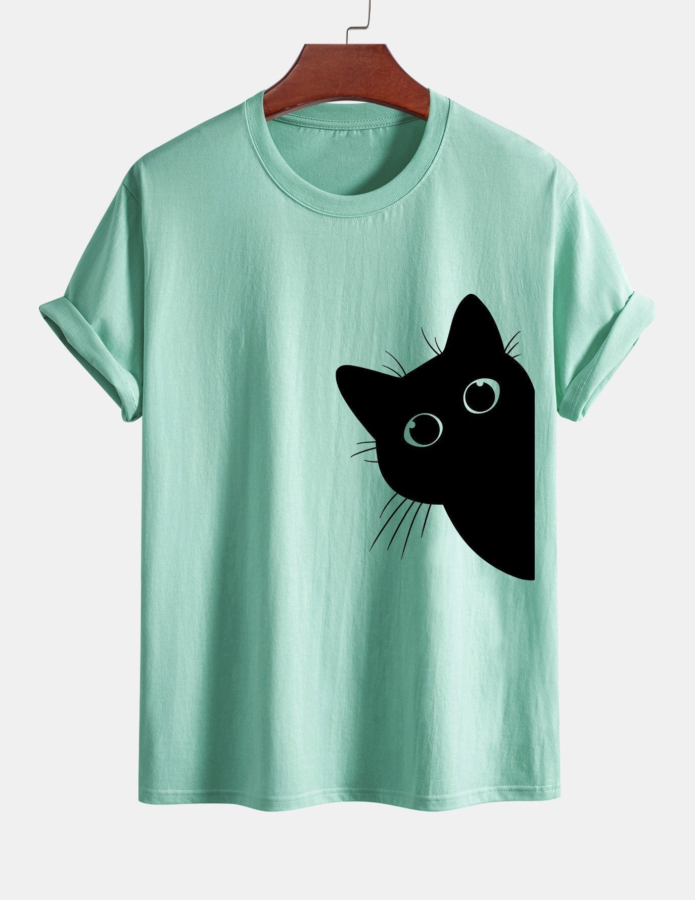Regular Fit Black Cat Looking Out Print Cotton T-Shirt