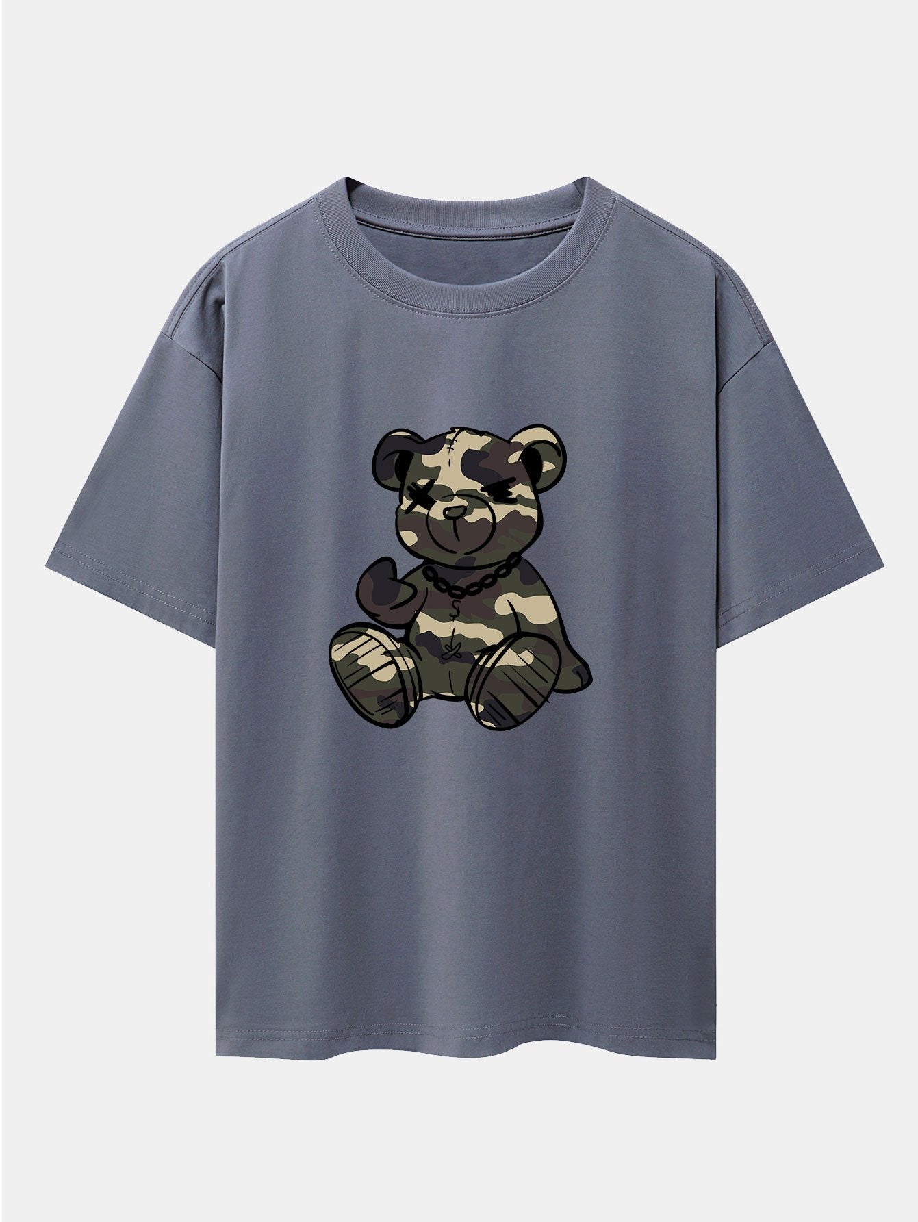 Camouflage Bear Print Drop Shoulder Oversize T-Shirt