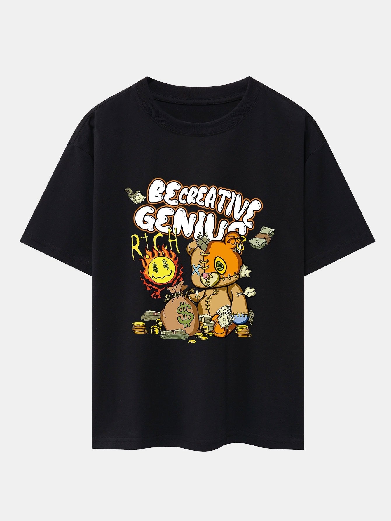 Rich Bear Print Drop Shoulder Oversize T-Shirt
