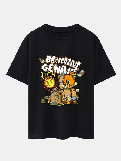 Rich Bear Print Drop Shoulder Oversize T-Shirt
