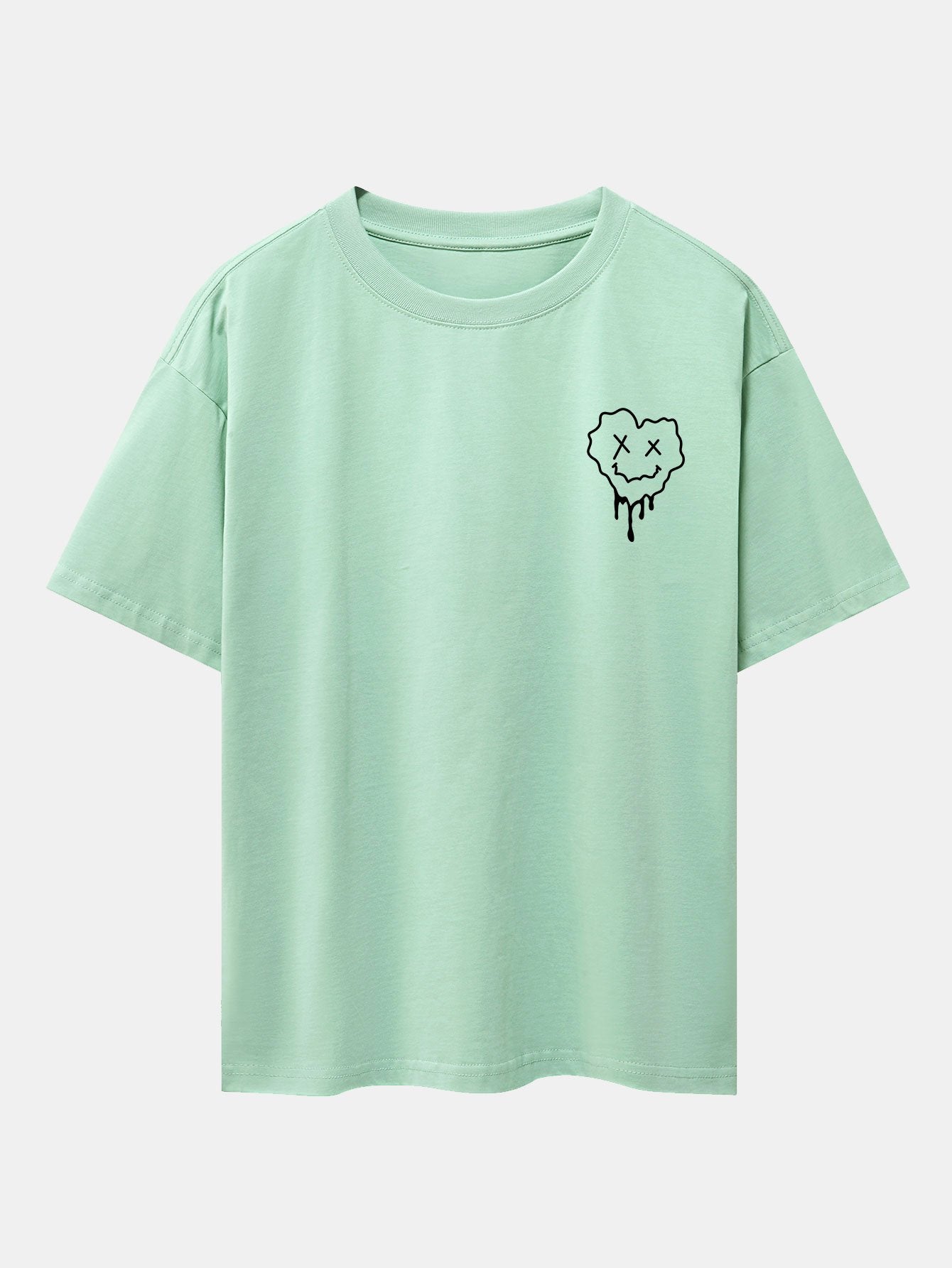 Dissolving Heart Smiley Face Print Drop Shoulder Oversize T-Shirt