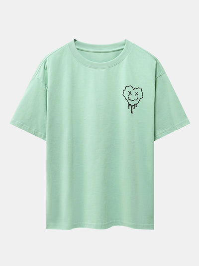 Dissolving Heart Smiley Face Print Drop Shoulder Oversize T-Shirt