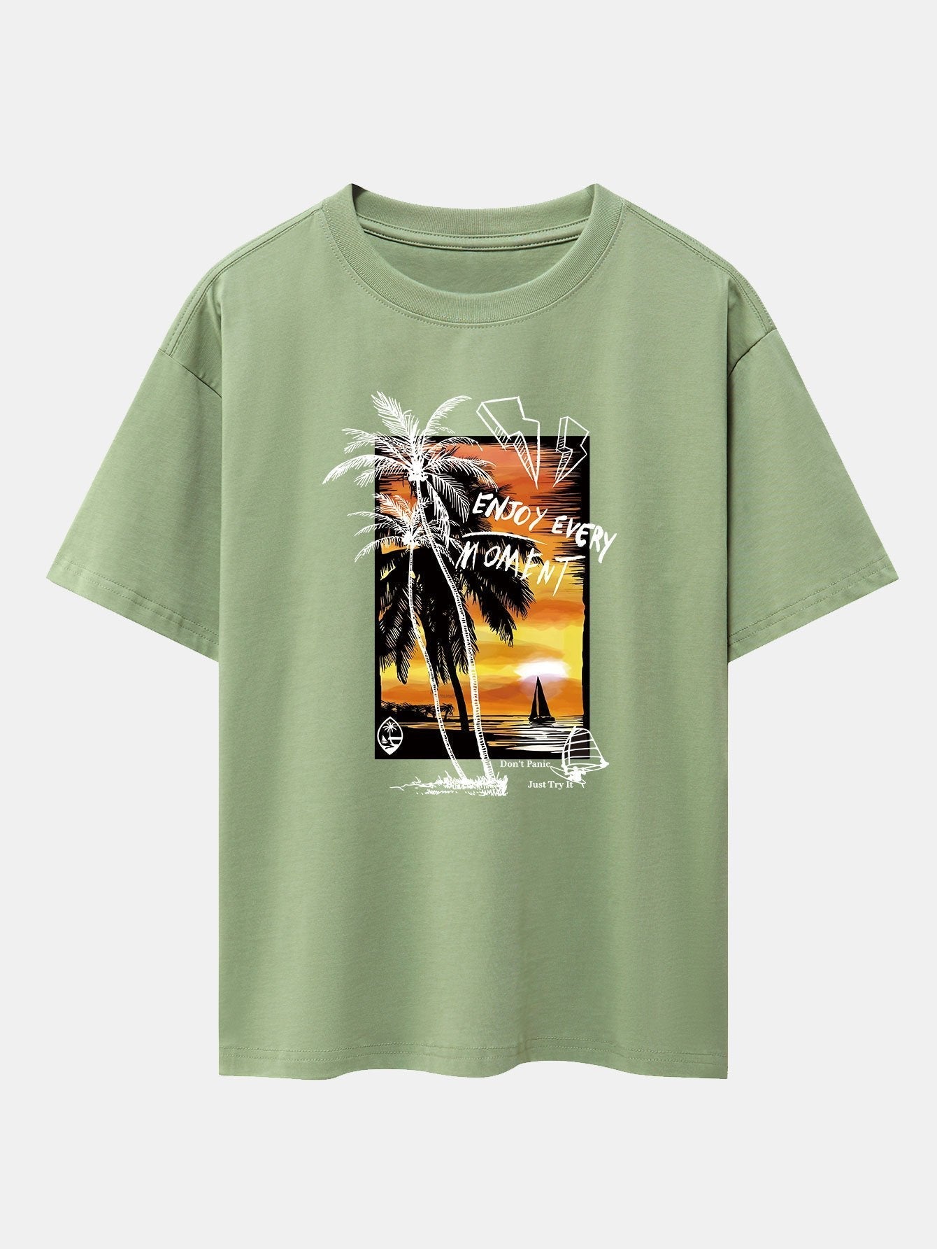 Vacation Sunset Palm Trees Print Drop Shoulder Oversize T-Shirt