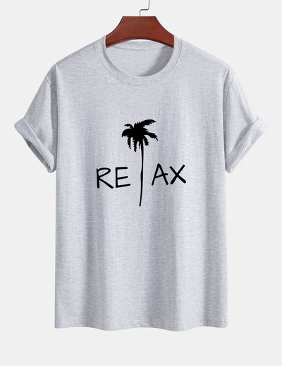 Regular Fit Relax Palm Tree Print Cotton T-Shirt