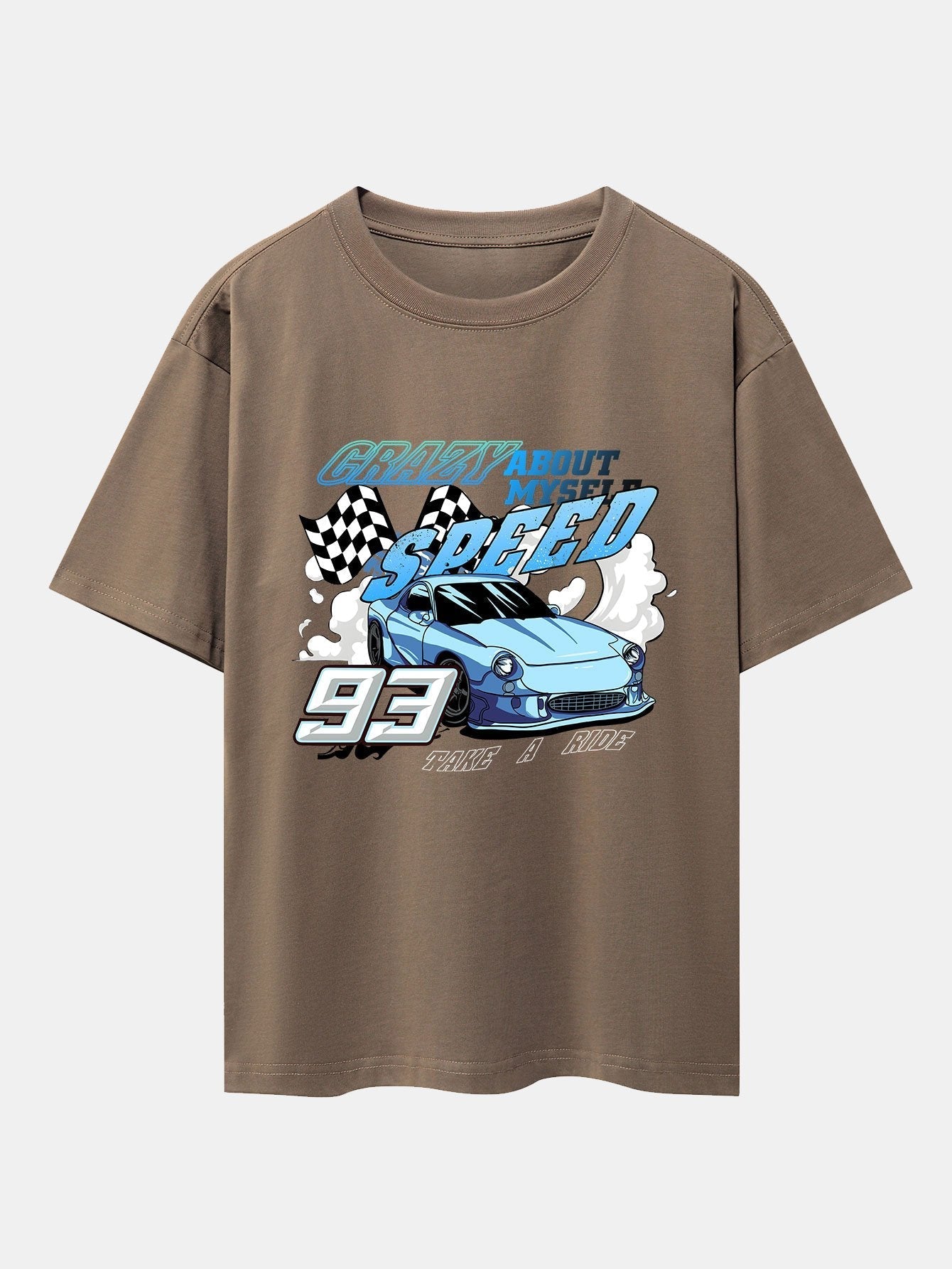 Crazy Speed Car Print Drop Shoulder Oversize T-Shirt