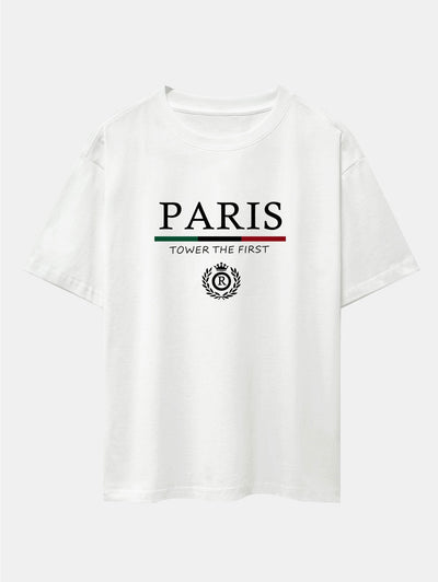 Paris Slogan Print Drop Shoulder Oversize T-Shirt