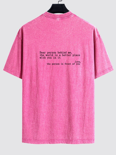 Slogan Print Washed Distressed Drop Shoulder T-Shirt