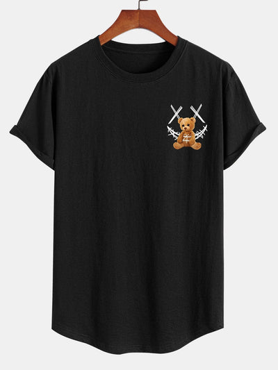 Smiley Bear Print Cotton Arc Hem T-Shirt