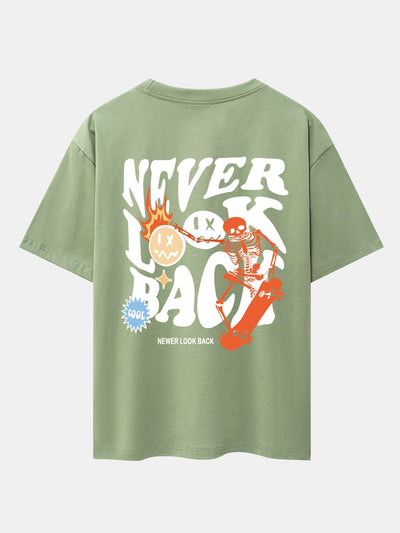 Skeleton Slogan Back Print Drop Shoulder Oversize T-Shirt