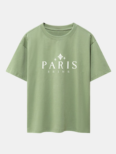 Paris City Print Drop Shoulder Oversize T-Shirt