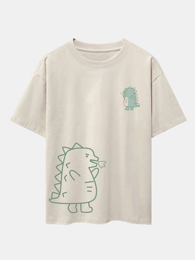 Fire-breathing Dinosaur Print Drop Shoulder Oversize T-Shirt