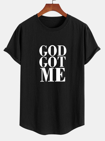 God Got Me Print Cotton Arc Hem T-Shirt