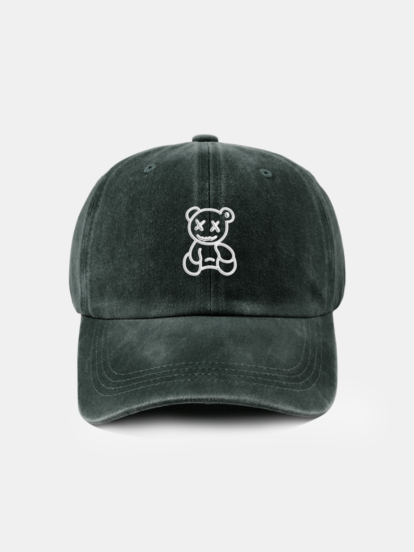 Neutral Casual Washed Cotton Sun Shading Baseball Cap With Teddy Bear Pattern