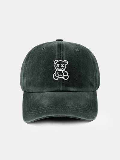 Neutral Casual Washed Cotton Sun Shading Baseball Cap With Teddy Bear Pattern
