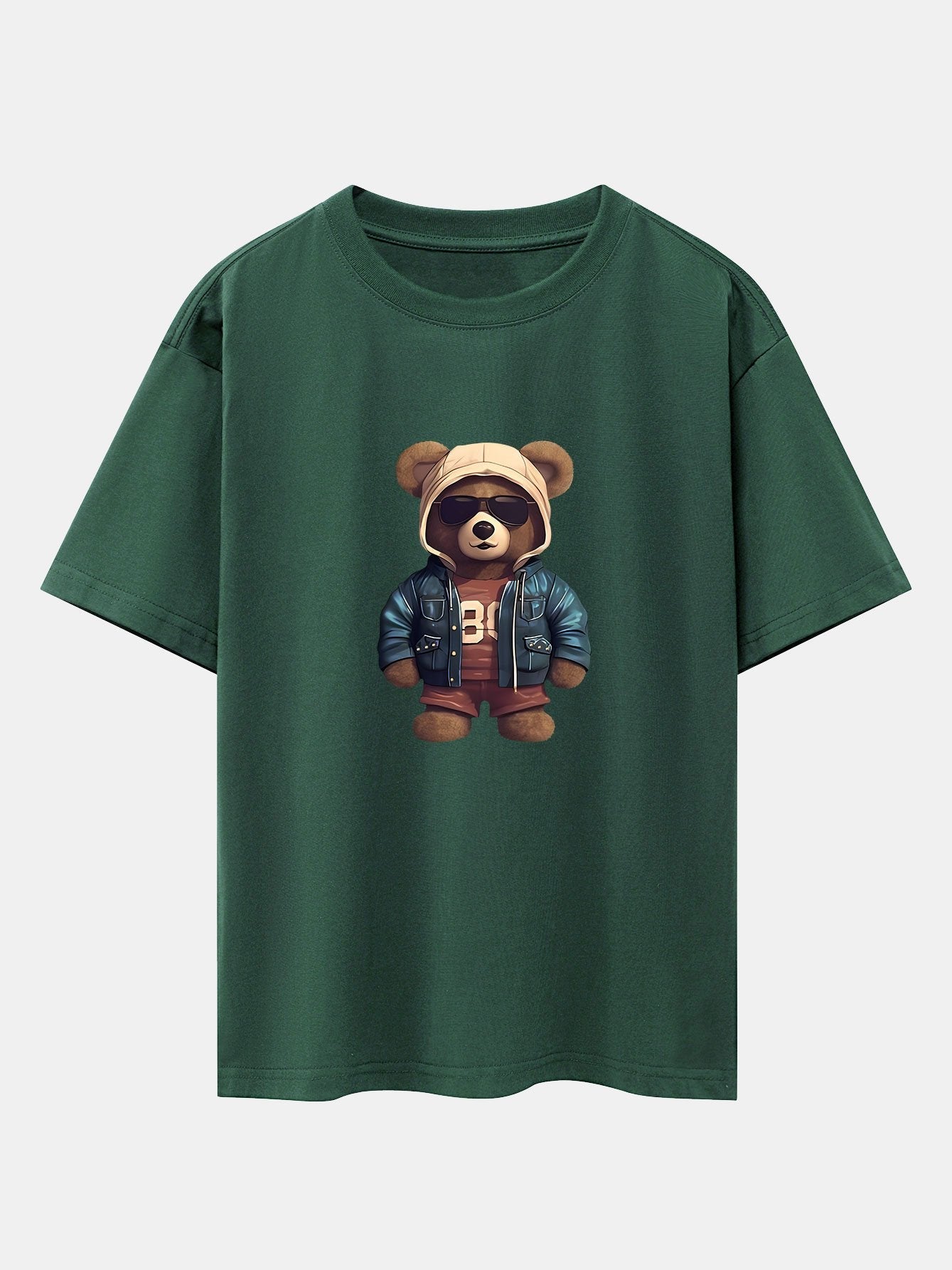 Bear In Leather Jacket Print Drop Shoulder Oversize T-Shirt