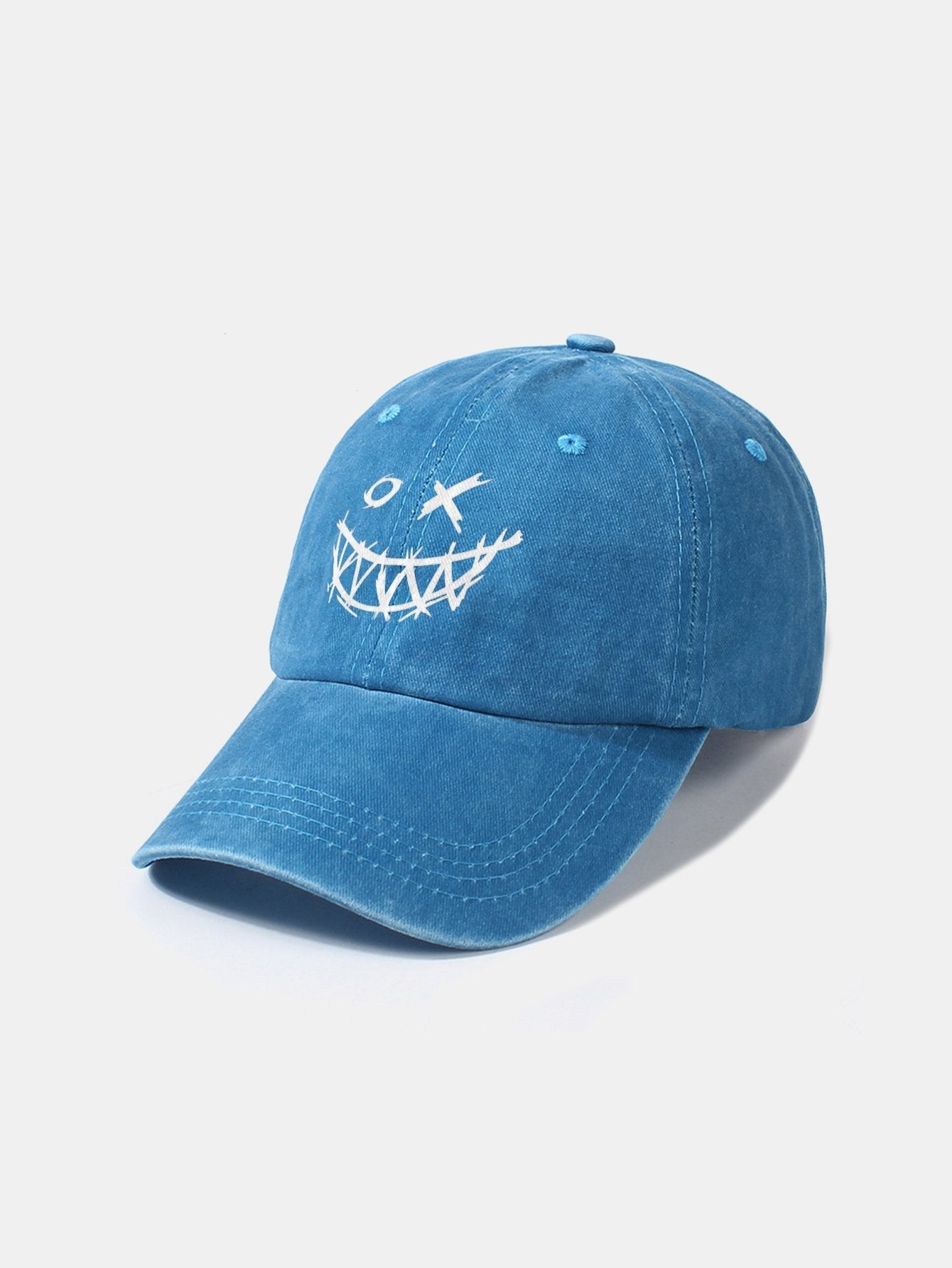 Evil Smiley Face Pattern Classic Retro Washed Distressed Cotton Baseball Cap