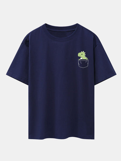 Pocket Dinosaur Print Drop Shoulder Oversize T-Shirt