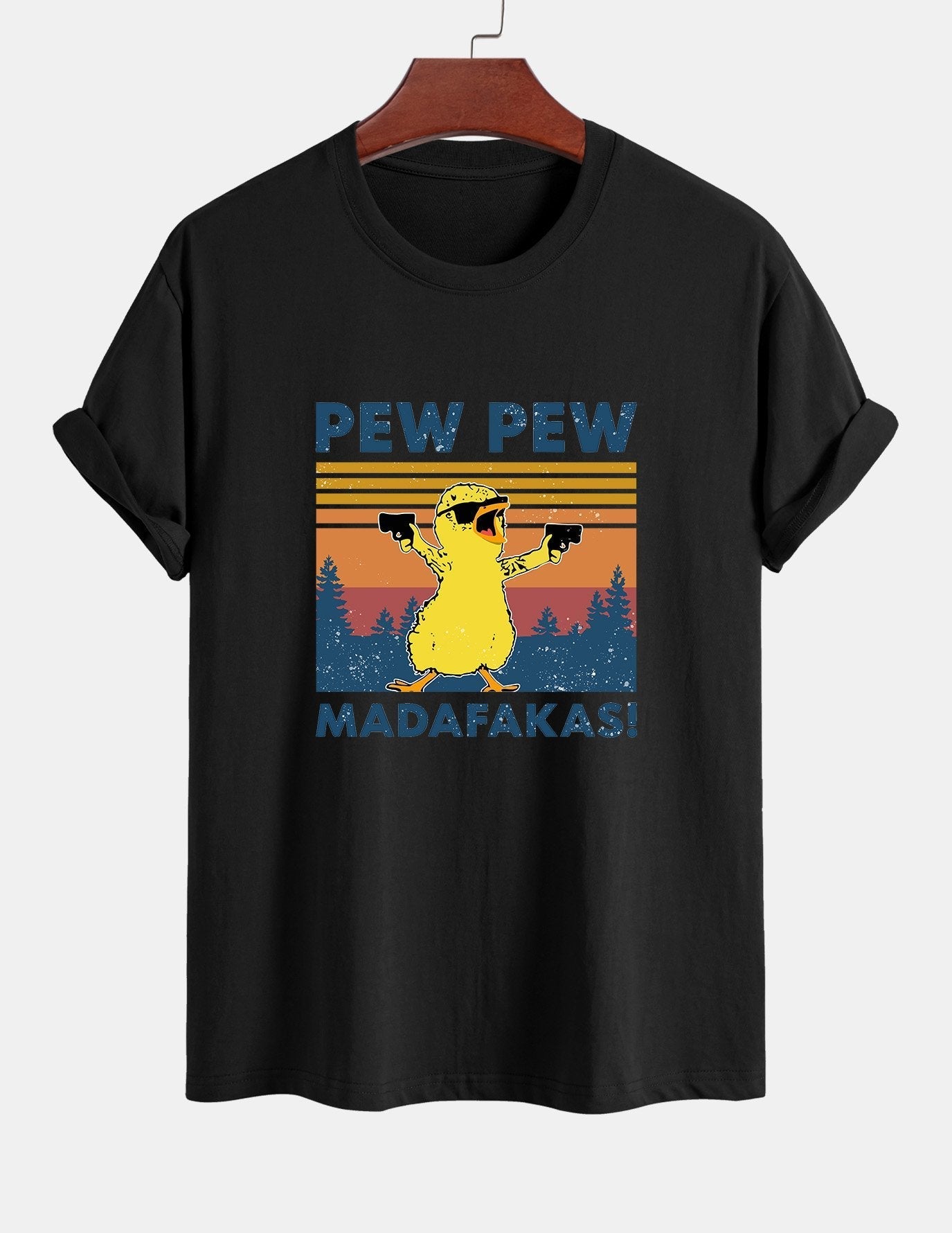 Regular Fit PEW PEW MADAFAKAS Duck Print Cotton T-Shirt