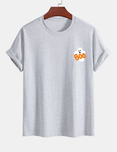Regular Fit Boo Ghost Print Cotton T-Shirt