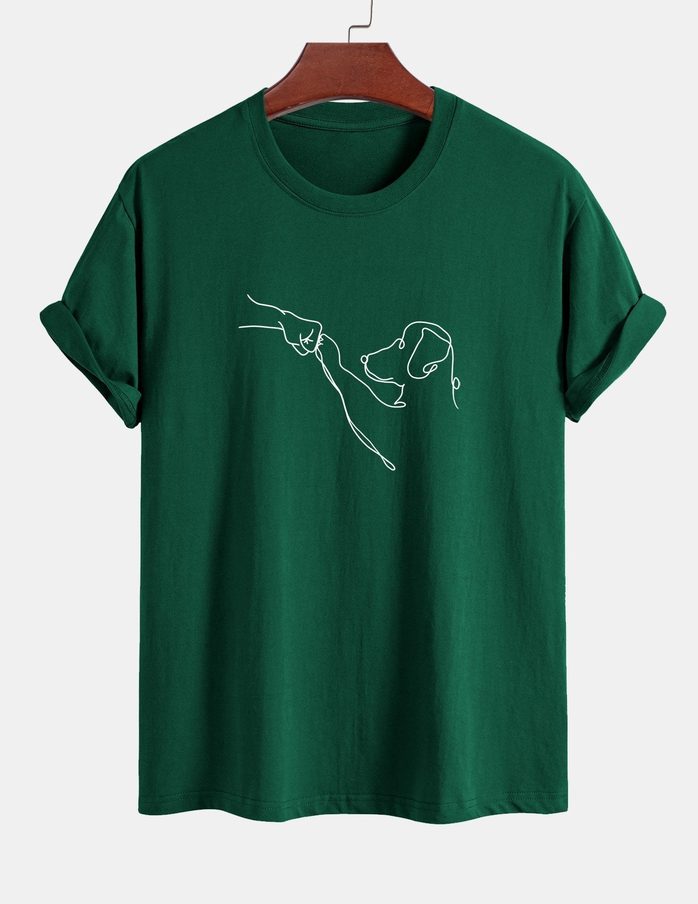 Regular Fit Dog Line Drawing Print Cotton T-Shirt