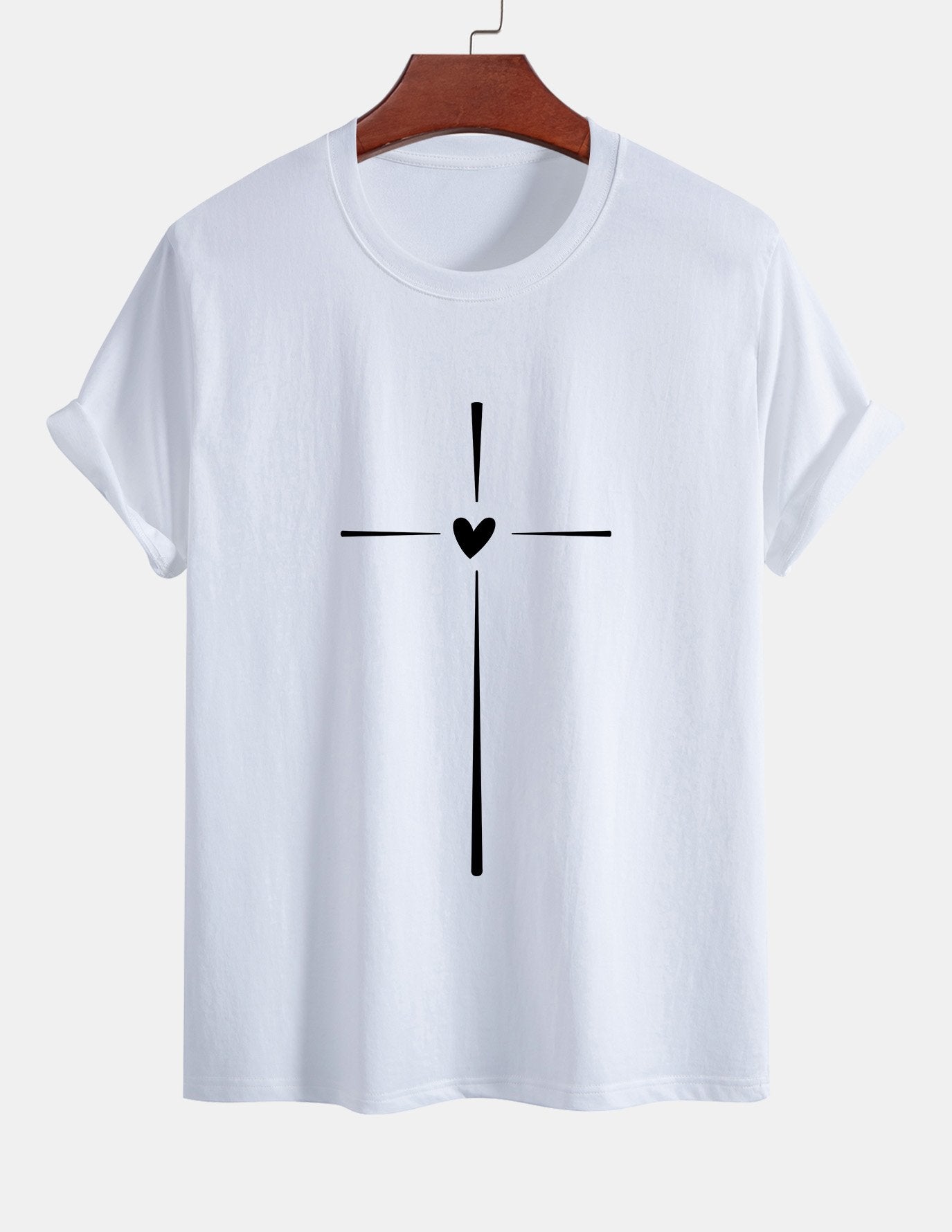 Regular Fit Cross Heart Print Cotton T-Shirt