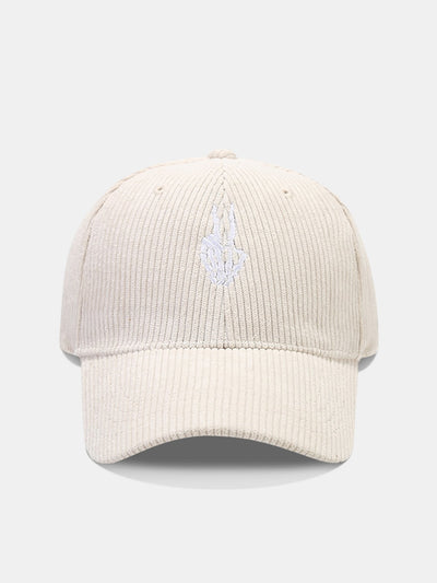Skeleton Hand Embroidered Corduroy Baseball Cap