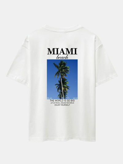 Miami Palm Tree Back Print Drop Shoulder Oversize T-Shirt