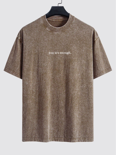 Slogan Print Washed Distressed Drop Shoulder T-Shirt