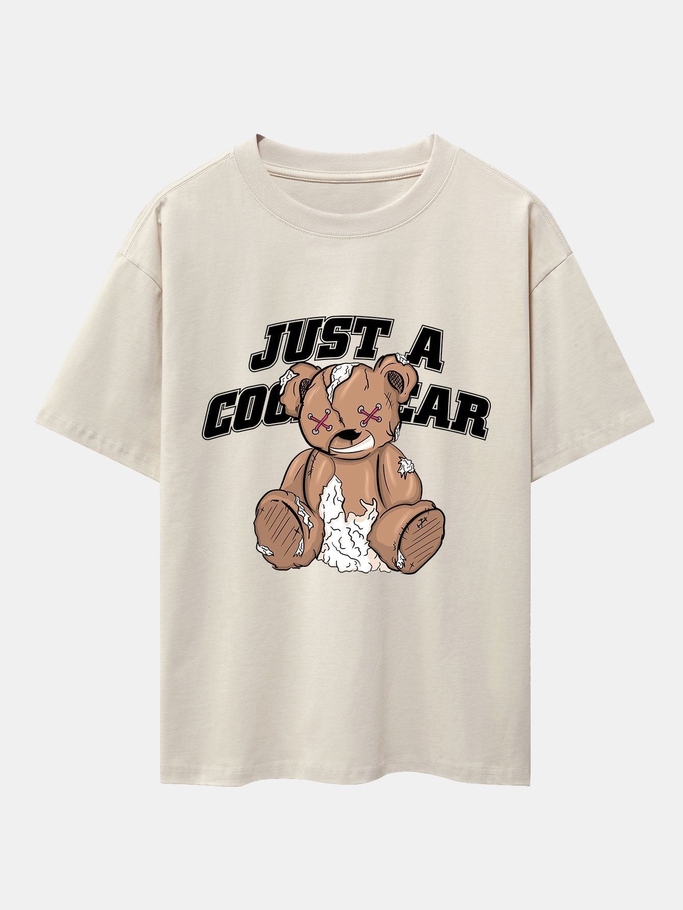Tattered Bear Print Drop Shoulder Oversize T-Shirt