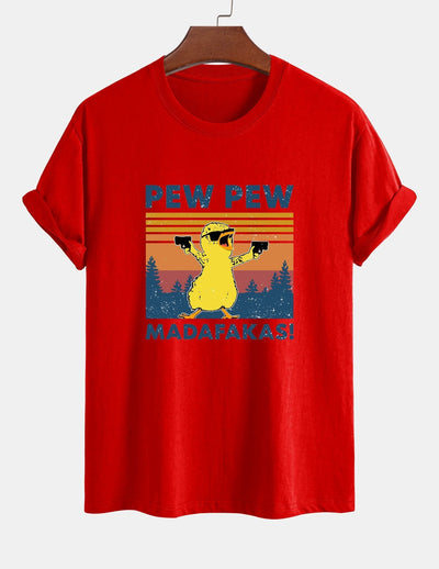 Regular Fit PEW PEW MADAFAKAS Duck Print Cotton T-Shirt