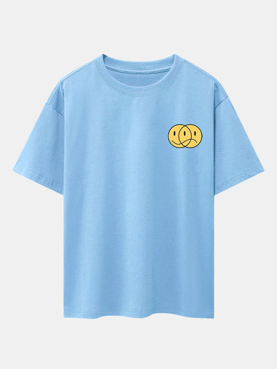 Happy And Sad Face Print Drop Shoulder Oversize T-Shirt