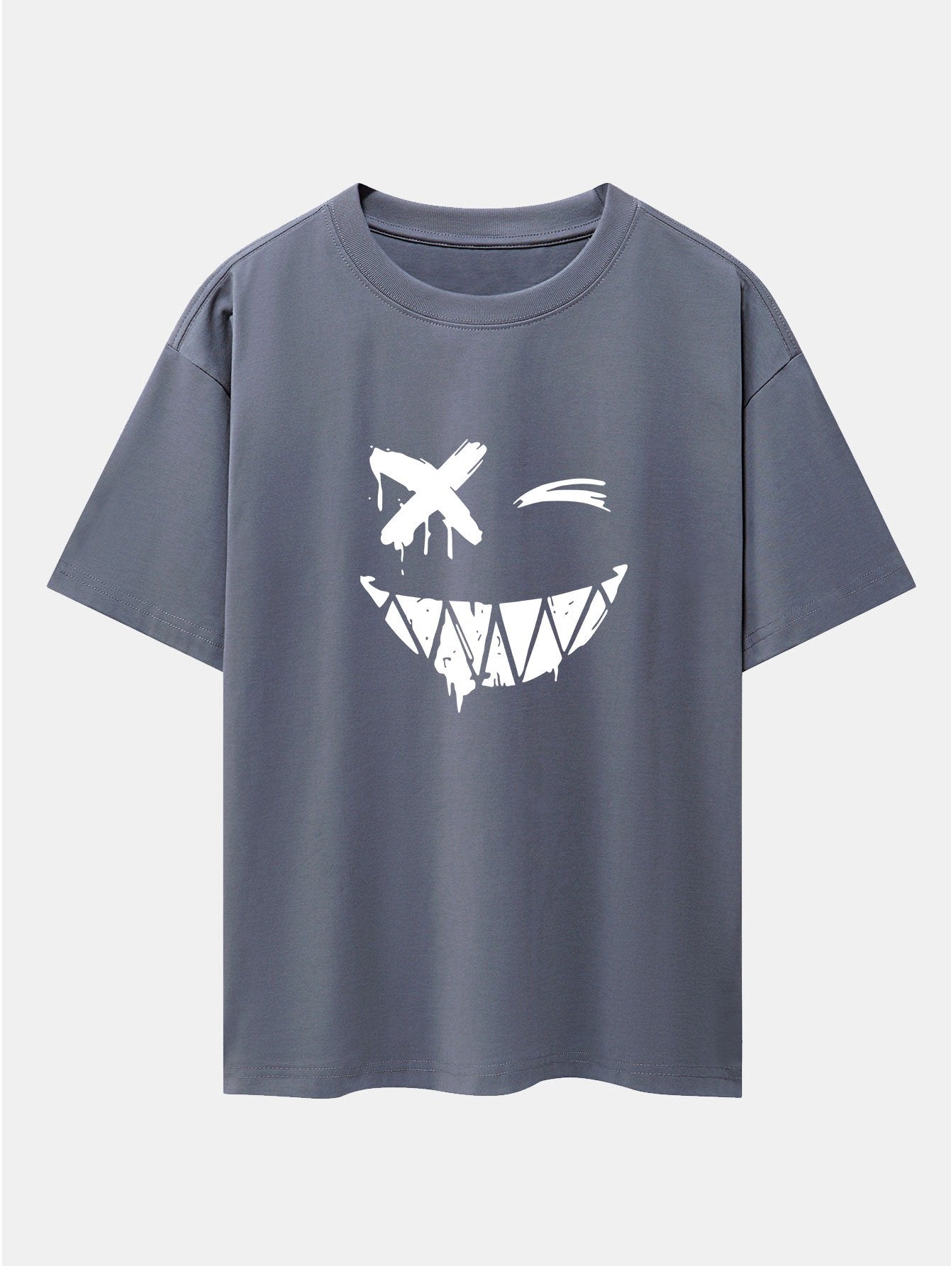 Dissolved Smiley Face Print Drop Shoulder Oversize T-Shirt