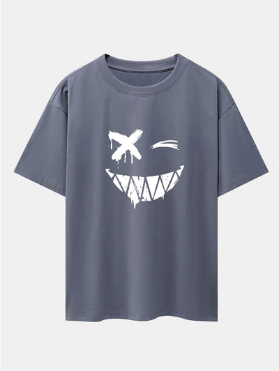Dissolved Smiley Face Print Drop Shoulder Oversize T-Shirt
