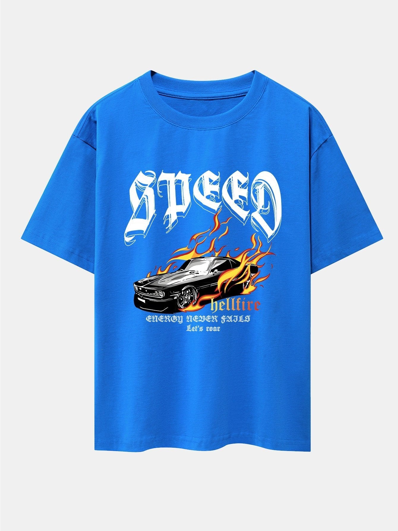 Speed Car Flame Print Drop Shoulder Oversize T-Shirt
