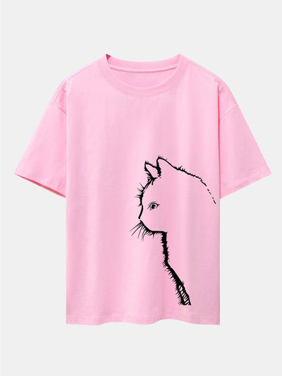Cat Silhouette Print Drop Shoulder Oversize T-Shirt