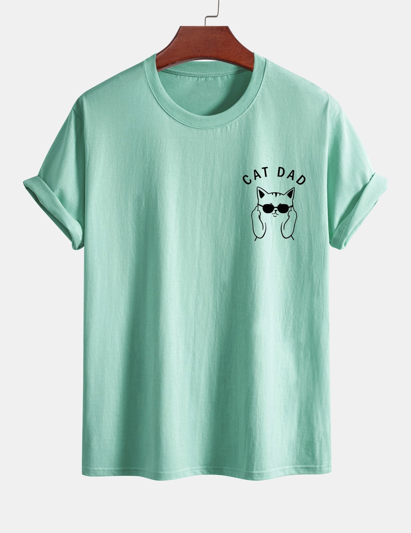 Regular Fit Cat Dad Wearing Glasses Print Cotton T-Shirt